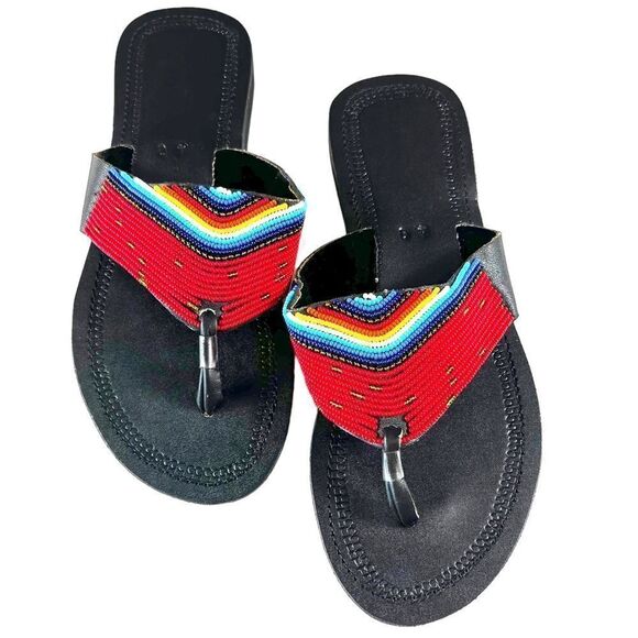 African Maasai Beaded Leather Sandals - Picture 1 of 8